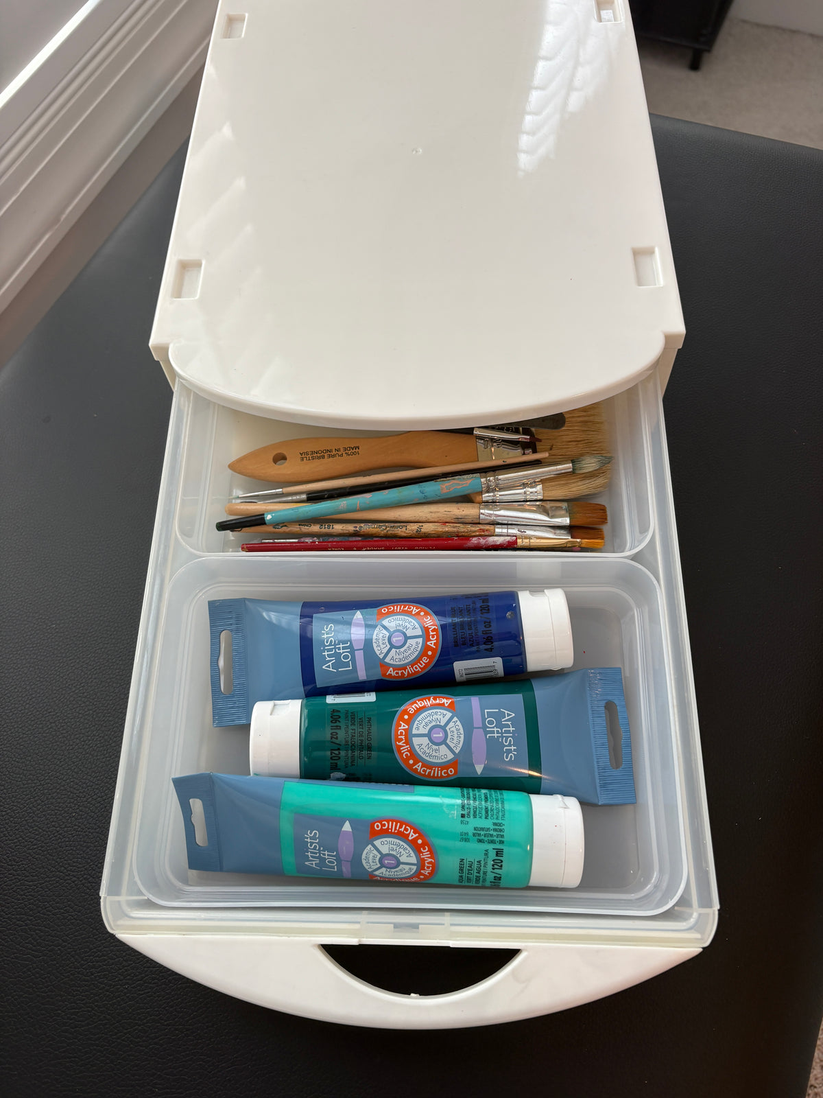 TrayWorks single rack slide-out storage organizing art supplies, paint, brushes